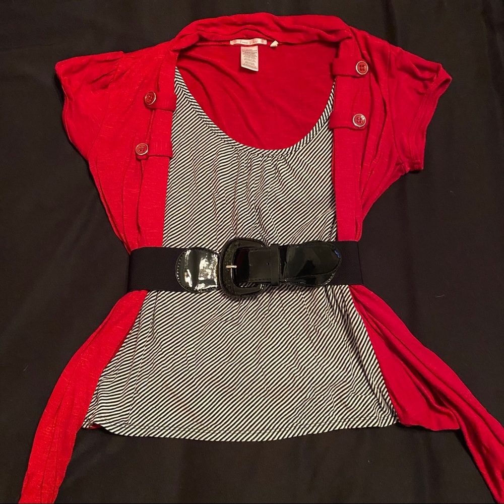 Red & Black Striped Cardigan Blouse (Size L)